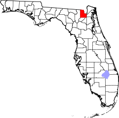 Map of Florida highlighting Baker County